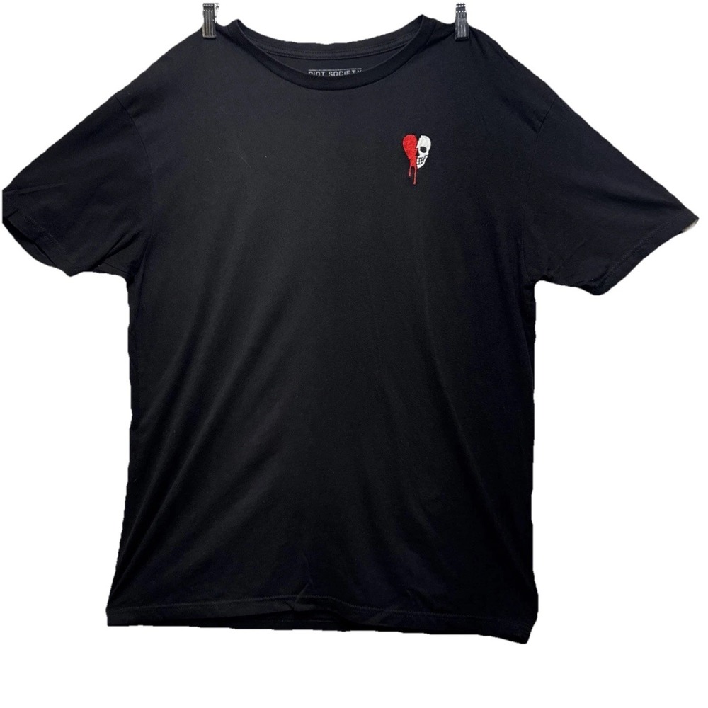 Riot Society Shirt Men Small Blue Broken Heart Embroidered Short Sleeve Pullover